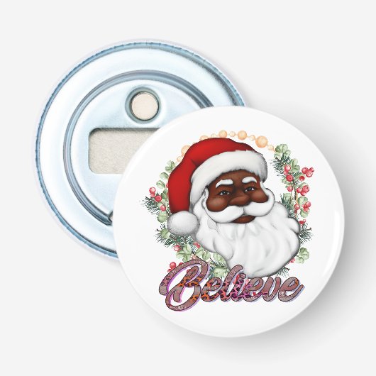 Zwart Santa Geloof Melanine Man Kerstmis Cheer Button Flesopener (Voorkant)