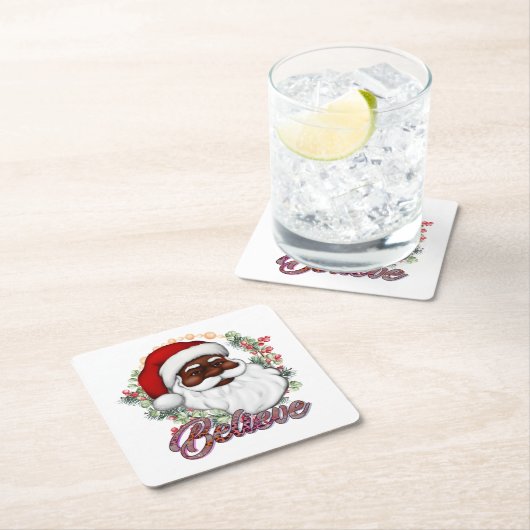 Zwart Santa Geloof Melanine Man Kerstmis Cheer Kartonnen Onderzetters (Insitu)