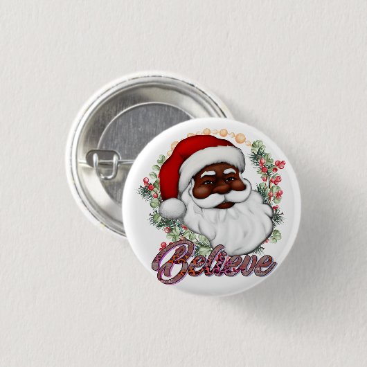 Zwart Santa Geloof Melanine Man Kerstmis Cheer Ronde Button 3,2 Cm (Voorkant /achterkant)