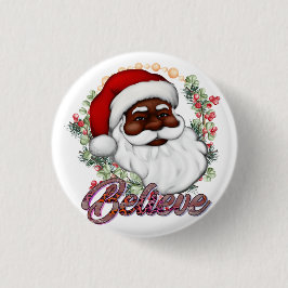 Zwart Santa Geloof Melanine Man Kerstmis Cheer Ronde Button 3,2 Cm