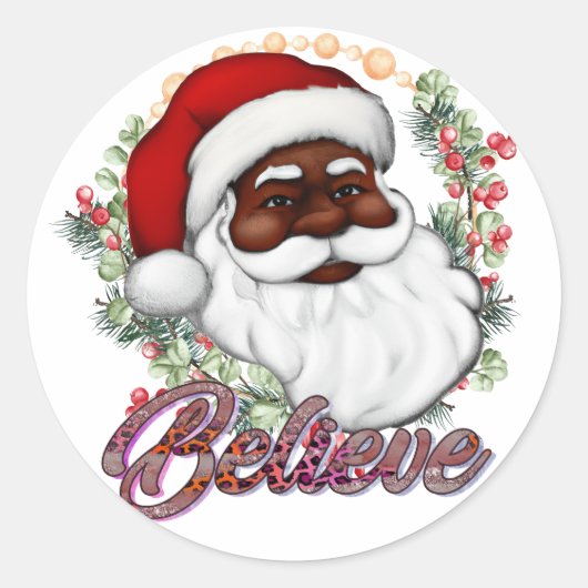 Zwart Santa Geloof Melanine Man Kerstmis Cheer Ronde Sticker (Voorkant)