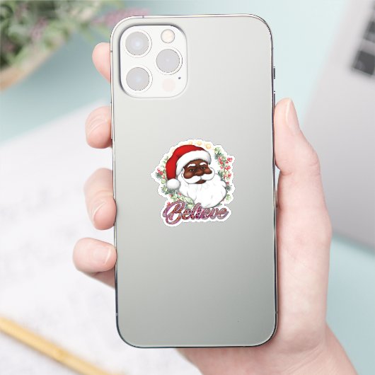 Zwart Santa Geloof Melanine Man Kerstmis Cheer Sticker (Telefoon)