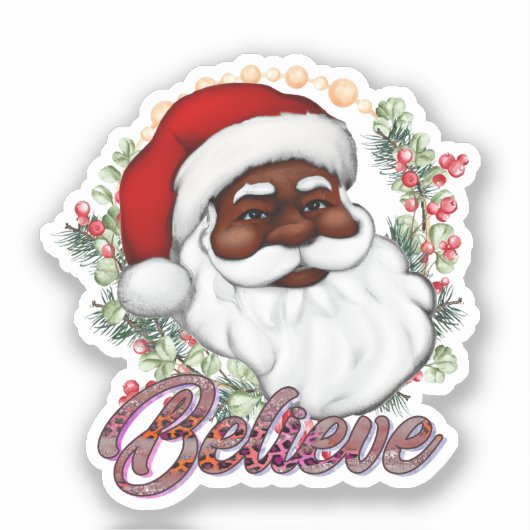 Zwart Santa Geloof Melanine Man Kerstmis Cheer Sticker (Voorkant)