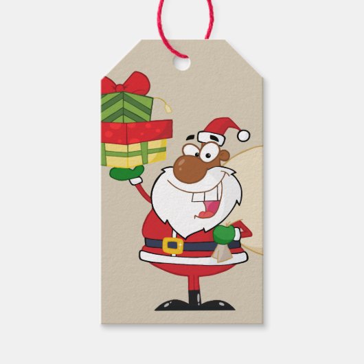 Zwart Santa Holding Gifts Paper Gift Label Cadeaulabel (Voorkant)