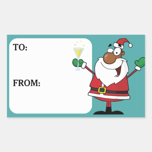 Zwart Santa Holiday Toast Gift Label Sticker (Voorkant)