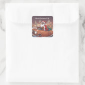 Zwart Santa Levering Gifts Schattigee Retro Sticke Vierkante Sticker (Tas)