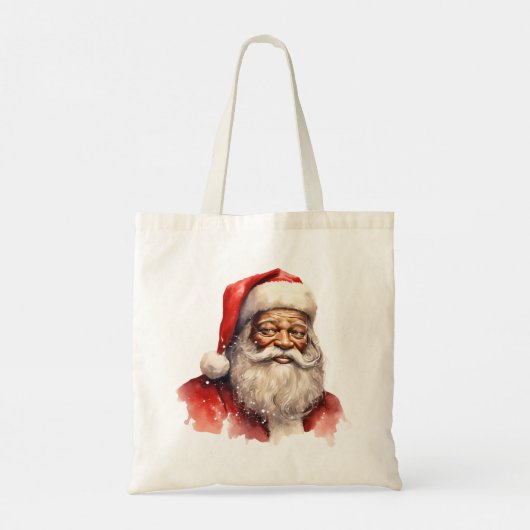 Zwart Santa Merry Christmas Canvas tas (Achterkant)