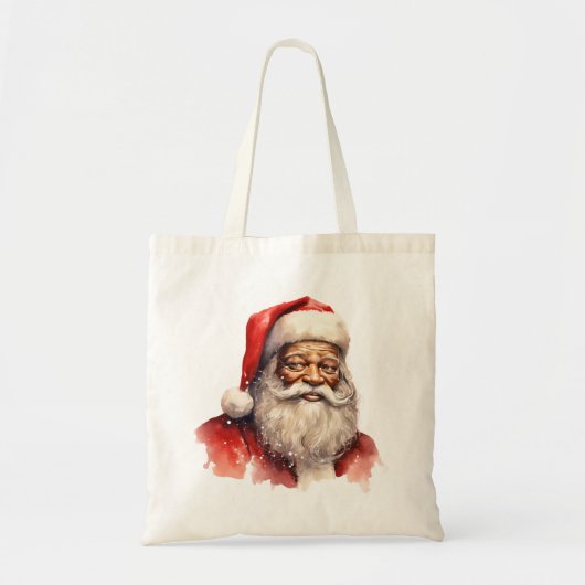 Zwart Santa Merry Christmas Canvas tas (Voorkant)
