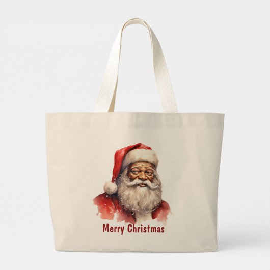 Zwart Santa Merry Christmas Canvas tas (Achterkant)