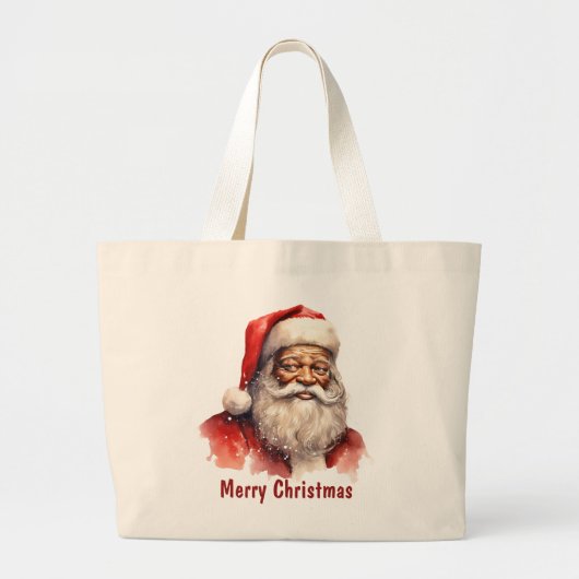 Zwart Santa Merry Christmas Canvas tas (Voorkant)