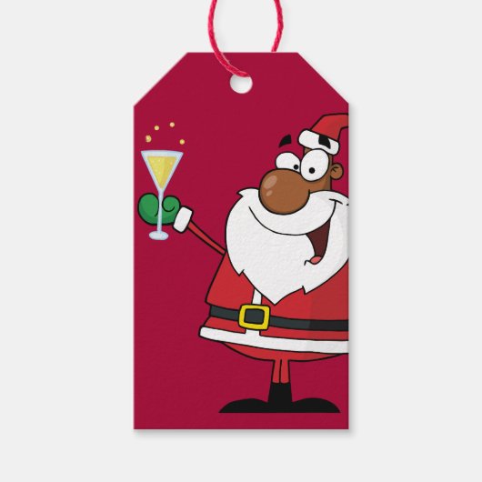 Zwart Santa Vakantie Toast Papier Gift Label Cadeaulabel (Voorkant)