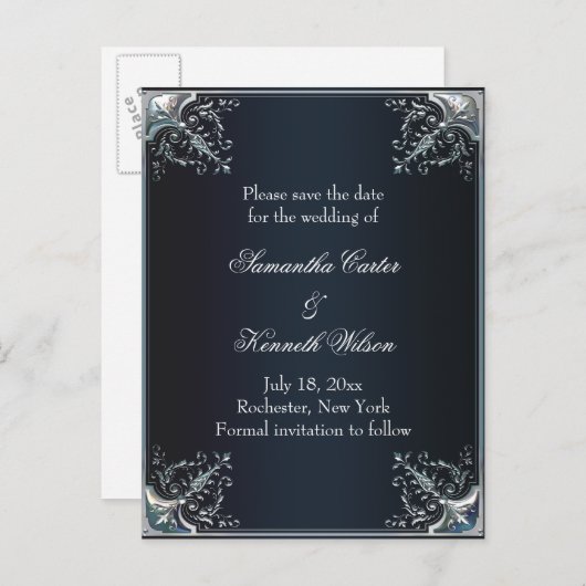 Zwart Satijn Zwart Stropdas Huwelijksuitnodigingen Aankondigingskaart (Voorkant / Achterkant)