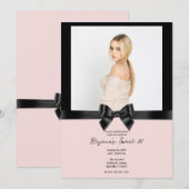 Zwart Satin Ribbon Bow Blush Pink Foto Sweet 16 Kaart (Voorkant / Achterkant)