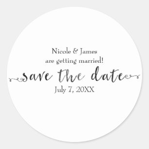 Zwart Save the Date Script op maat gemaakt Ronde Sticker