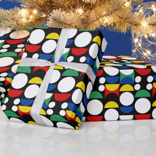 Zwart Scandinavisch Bauhaus Mid-Century Patroon Cadeaupapier