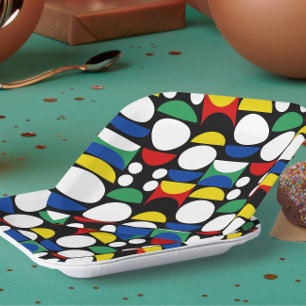 Zwart Scandinavisch Bauhaus Mid-Century Patroon Papieren Bordje