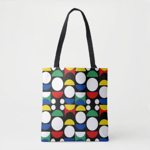 Zwart Scandinavisch Bauhaus Mid-Century Patroon Tote Bag