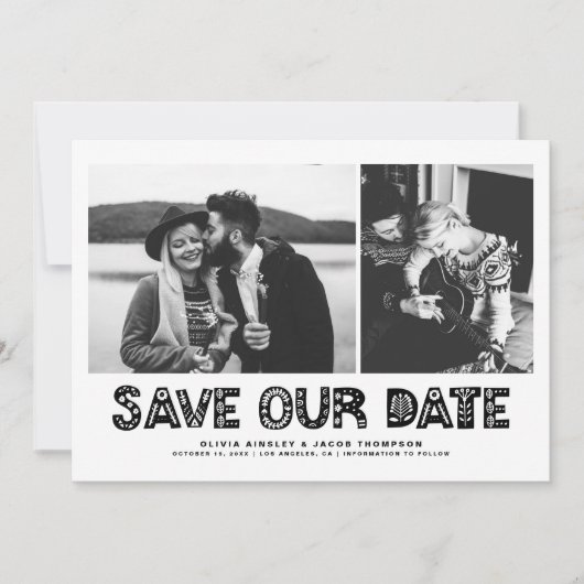 Zwart Scandinavische typografie fotocollage Save The Date (Voorkant)