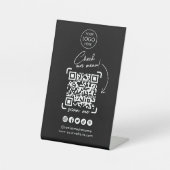 Zwart Scannen naar Uitzicht Menu QR Code | Modern  Reclamebord Met Voetstuk (Voorkant)