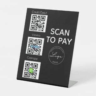 Zwart scannen om QR-code te betalen Contactloze si Reclamebord Met Voetstuk