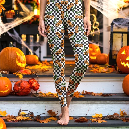 Zwart schaakbord Cherry Pumpkins Patroon Leggings