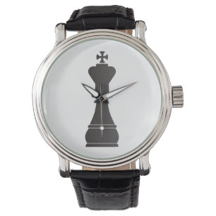 Zwart schaakstuk horloge