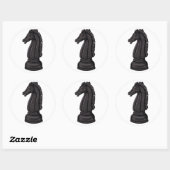 zwart schaakstuk ronde sticker (Vel)