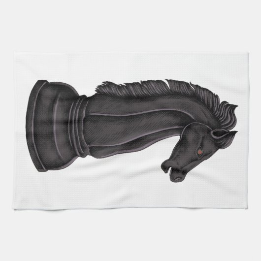  zwart schaakstuk theedoek (Horizontaal)