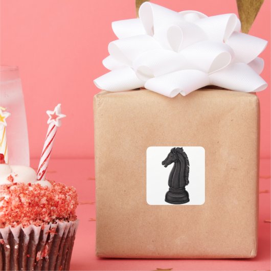  zwart schaakstuk vierkante sticker (Feest)