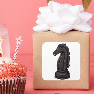 zwart schaakstuk vierkante sticker