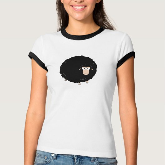 Zwart schaap cartoon illustratie t-shirt (Voorkant)