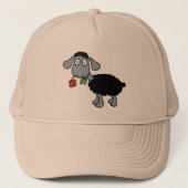 Zwart Schaap Leuk Lam Rood Geel Bloem Trucker Pet (Voorkant)