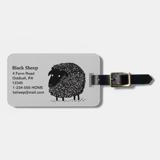 Zwart Schaap met  Tekst Bagagelabel (Voorkant horizontaal)