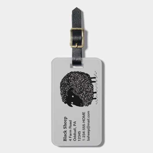 Zwart Schaap met  Tekst Bagagelabel (Voorkant verticaal)