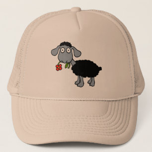 Zwart Schaap Schattig Lam Rode Gele Bloem Trucker Pet