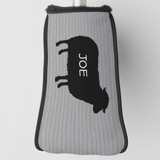 Zwart Schaap Silhouet met Aangepaste Naam Golfheadcover (Draai 90)