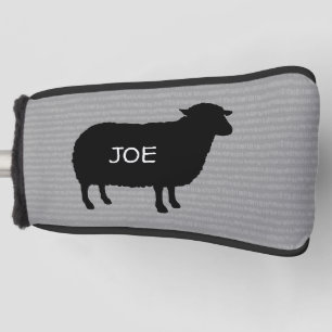 Zwart Schaap Silhouet met Aangepaste Naam Golfheadcover