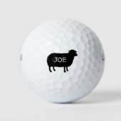 Zwart Schaap Silhouet met Aangepaste Tekst Golfballen (Voorkant)