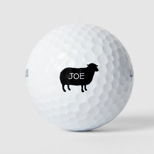 Zwart Schaap Silhouet met Aangepaste Tekst Golfballen (Voorkant)