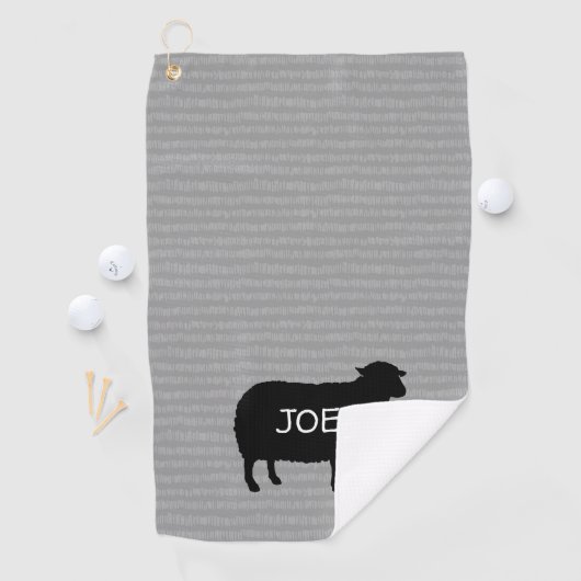 Zwart Schaap Silhouet met Aangepaste Tekst Golfhanddoek (Insitu)