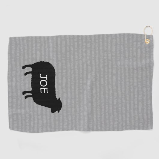 Zwart Schaap Silhouet met Aangepaste Tekst Golfhanddoek (Horizontaal)