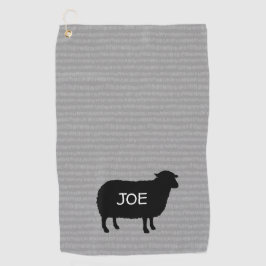 Zwart Schaap Silhouet met Aangepaste Tekst Golfhanddoek