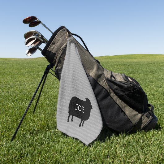 Zwart Schaap Silhouet met Aangepaste Tekst Golfhanddoek (Groen)