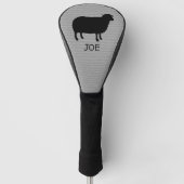 Zwart Schaap Silhouet met Aangepaste Tekst Golfheadcover (Voorkant)