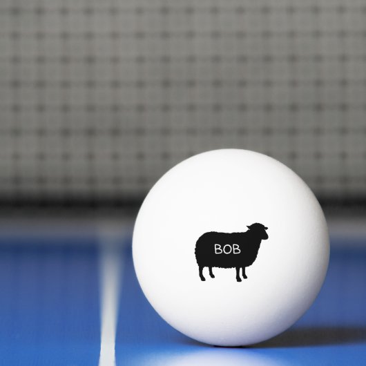Zwart Schaap Silhouet met Aangepaste Tekst Pingpongbal (Net)