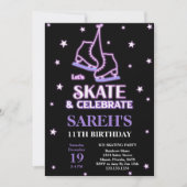 Zwart Schaatsen Verjaardag uitnodigingen (Voorkant)