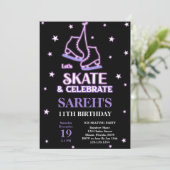 Zwart Schaatsen Verjaardag uitnodigingen (Staand voorkant)