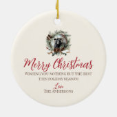 Zwart schapendier boerderij kerst pinecone krans keramisch ornament (Achterkant)