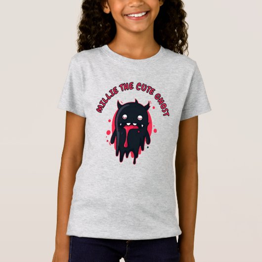 Zwart Schattige Kawaii Ghost T-shirt (Voorkant)