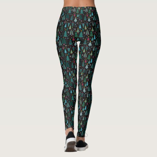 Zwart Schattige Kerstboom Print Leggings (Achterkant)